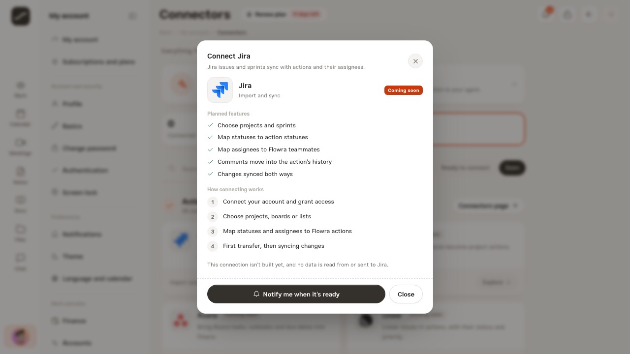 The Jira sheet with its planned capabilities and the Notify me button