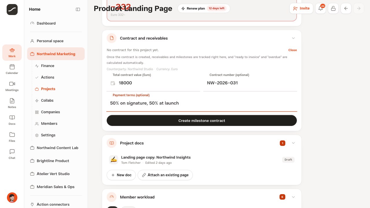 The contract form with total value, number and payment terms