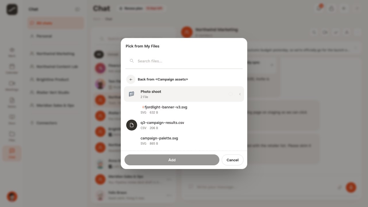 “Pick from My Files” in a conversation's attach menu