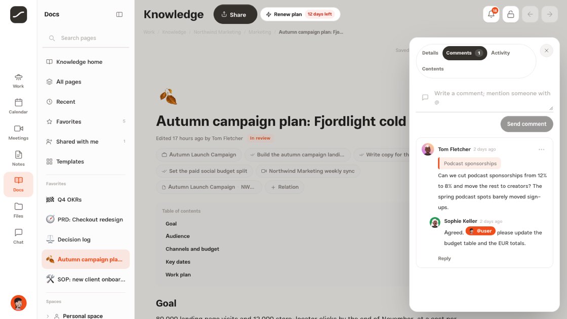 The comments tab: quotes, replies and mentions