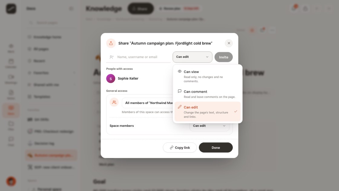 The three access levels, each with a description under its name