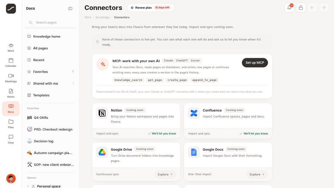 Knowledge connectors: the MCP card and “Coming soon” services