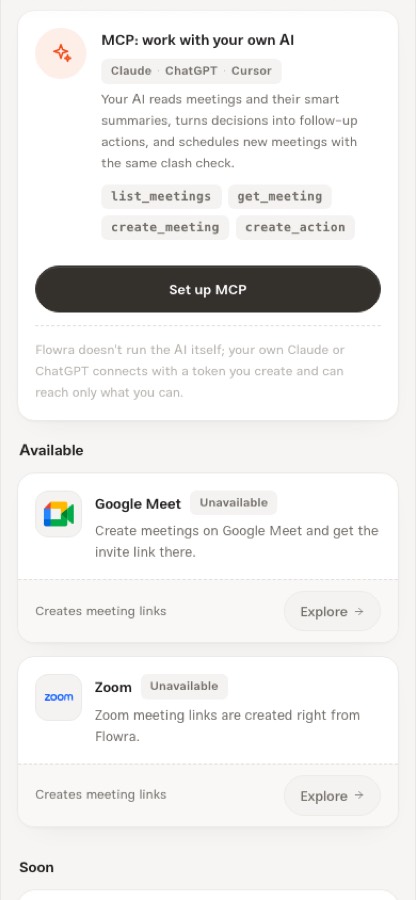 Meeting connectors: MCP, Google Meet and Zoom, and the services coming soon